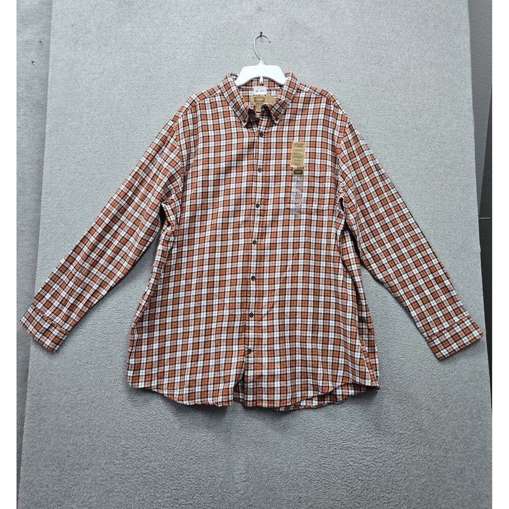 The Foundry Supply Co. Men Button Up Shirt 2XLT Orange Plaid Flannel Soft NWT